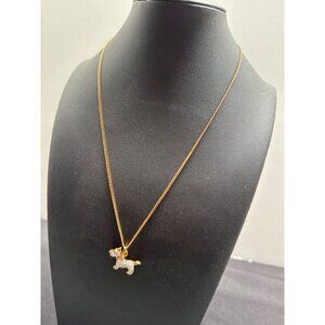 Swarovski Gold Tone Dog Pendant Necklace With Rhinestones & Green Eye Detail 18